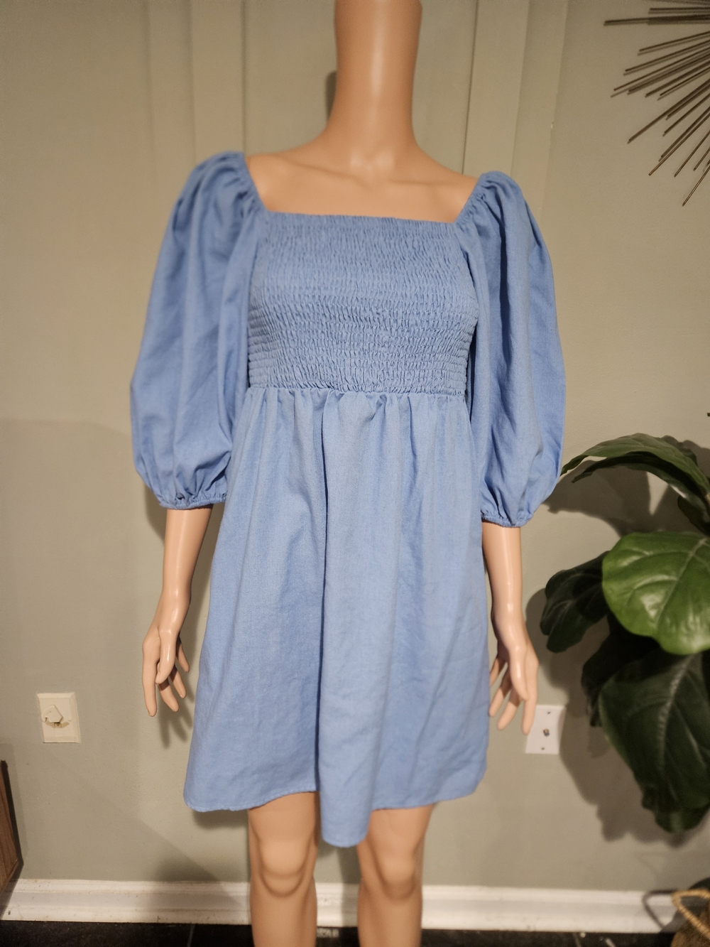 Tuckernuck Annie Smocked Mini Dress In Beaufort Blue. Size Med - Picture 7 of 16